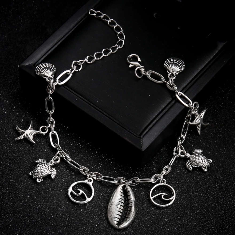Wave Turtle Shell Starfish Silver Ankle Bracelet! - Picture 3 of 6